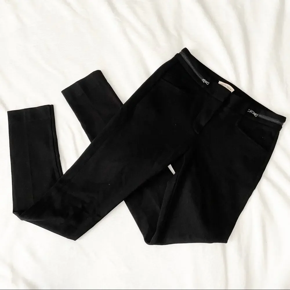 Rebecca Taylor black twill pants skinny zipper waist band size 0